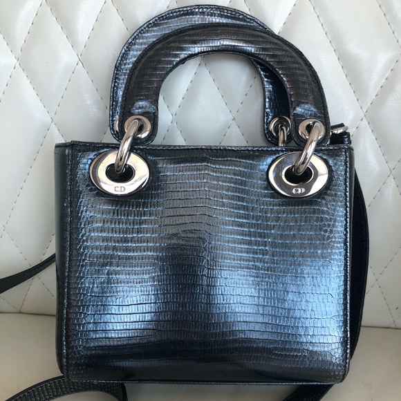 Christian Dior Lady Mini Metalli Black Lizard Skin - Picture 7 of 12